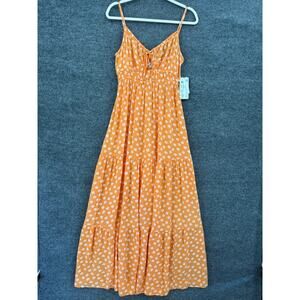 Rip Curl Maxi Dress Womens M Orange White Hibiscus Tiered Keyhole Flowy Smocked